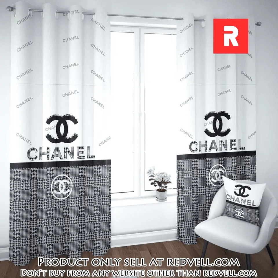 Chanel grey plaid premium window curtains hot  luxury curtain wc104 rv4945839